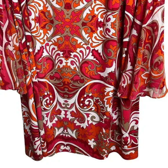 MSK Sheath Women Bell Sleeve Retro Orange Dress Size Large - Picture 6 of 7
